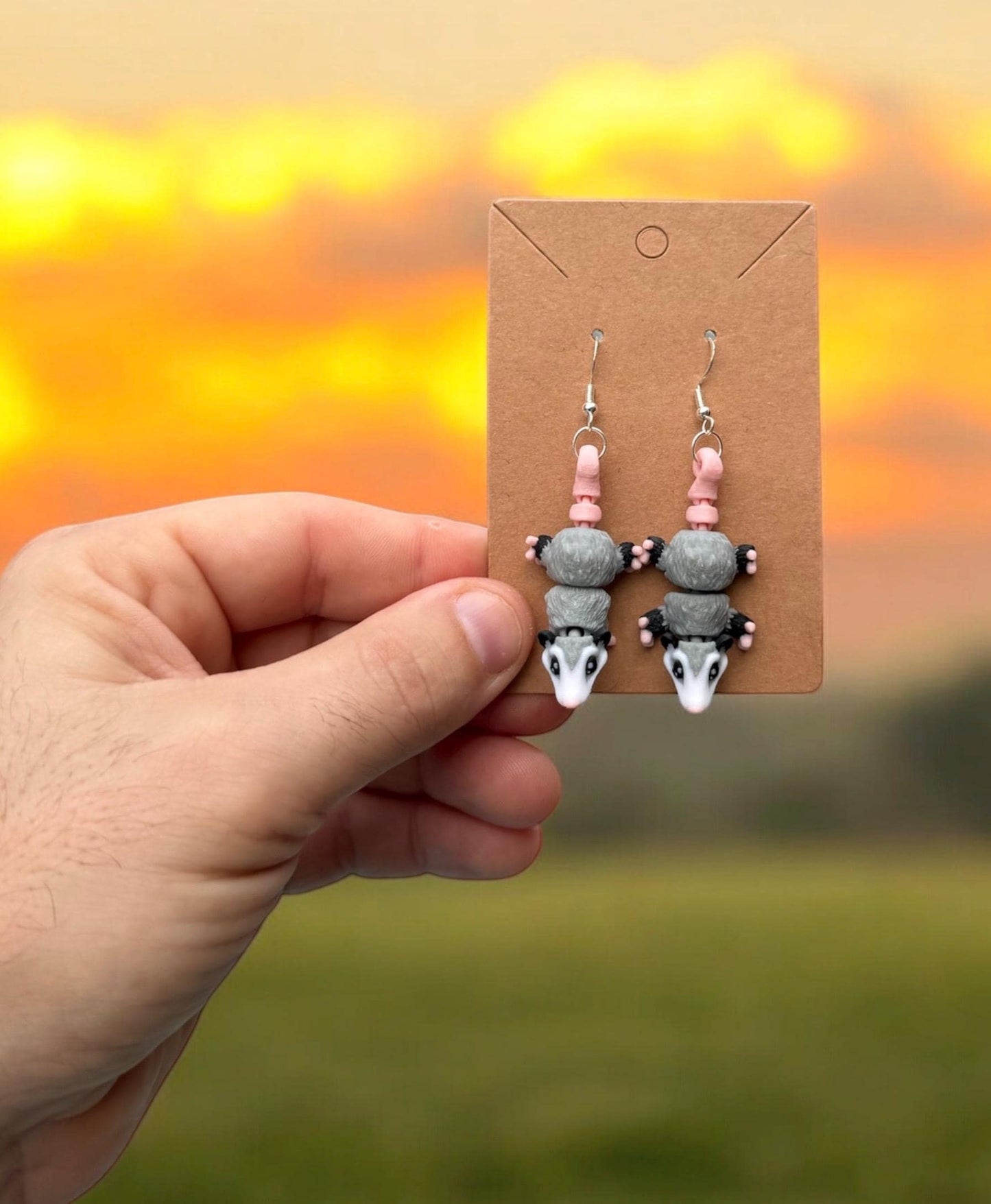 Possum Earrings / 3d printed opossum earrings - RJM Customs