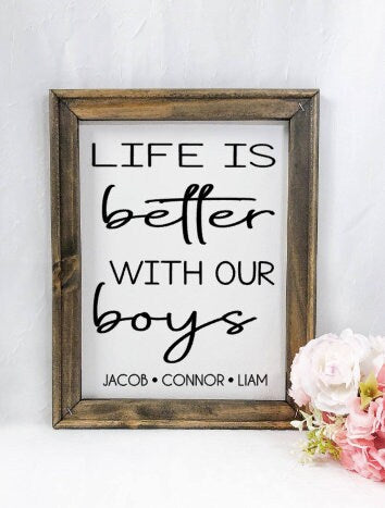 Personalized Life Is Better with our Boys Reverse Canvas Sign
