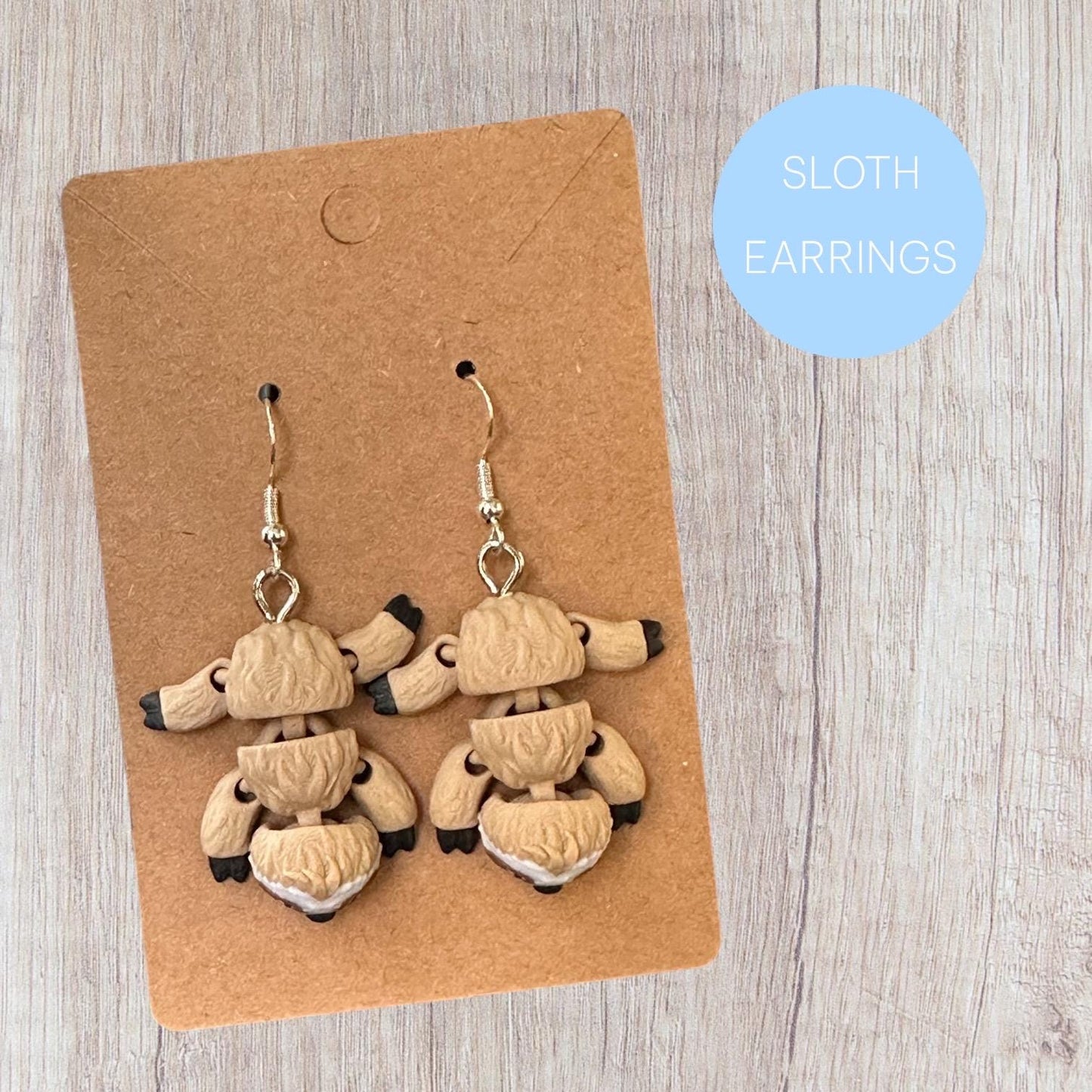 Sloth Earrings / 3d printed Sloth earrings