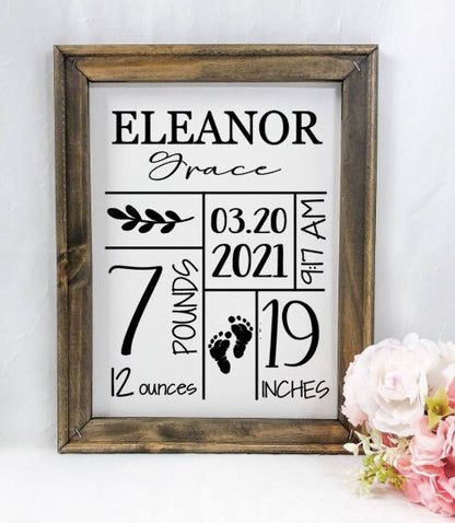 Baby Birth Stat Reverse Canvas Sign