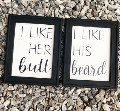 I Like Her BOOBS  / I Like His BEARD reverse canvas sign
