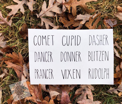 Rae Dunn Inspired Ornaments DECALS / Reindeer Ornament DECALS (SET of 9)