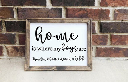 Personalized Home is Where my Boys are Canvas Sign