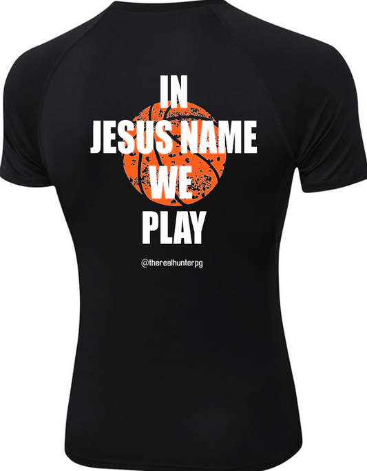 TheRealHunterPG In Jesus Name We Play Compression Youth Shirt