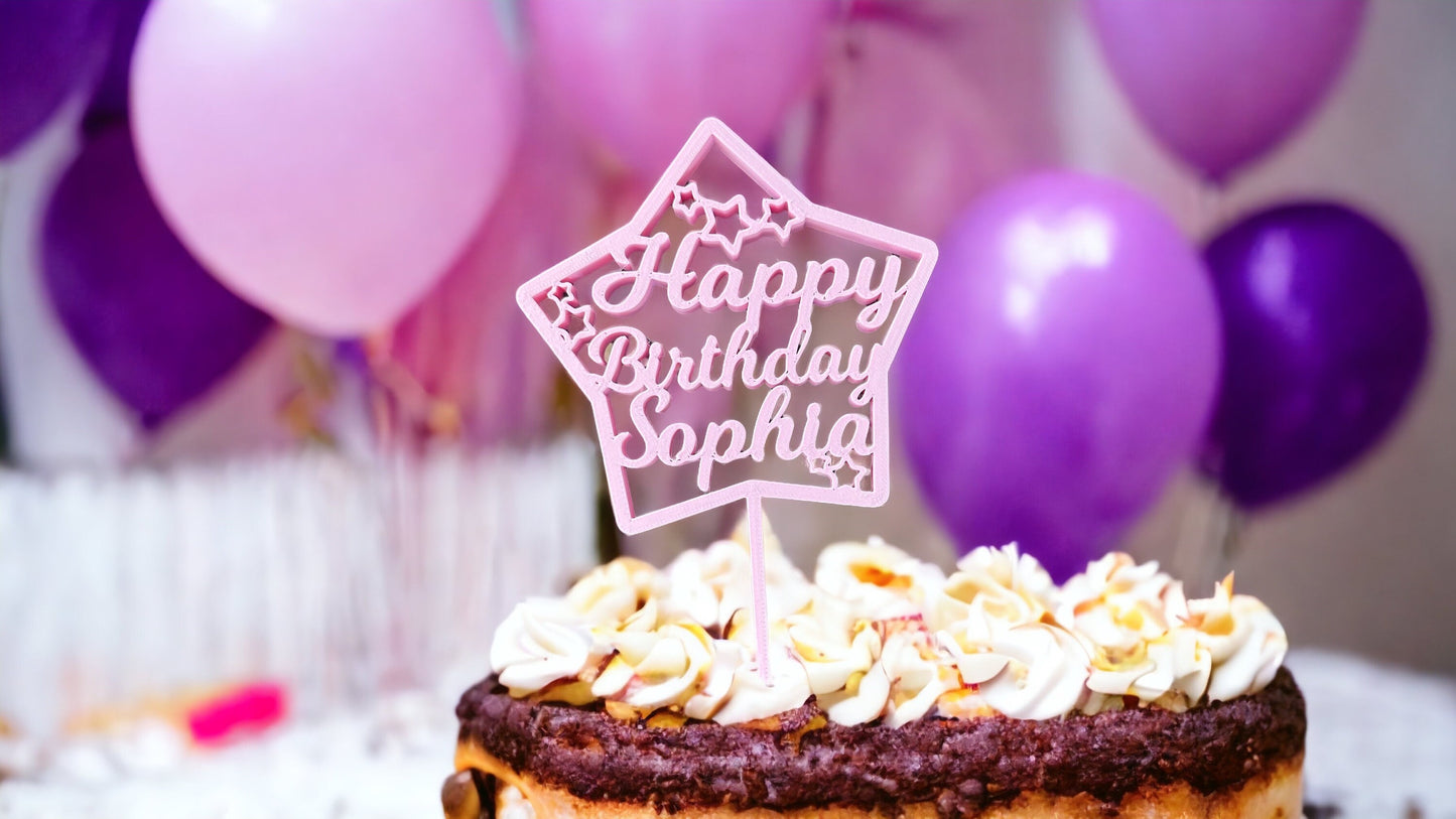 Personalized Happy Birthday Cake Topper / 3d printed cake topper