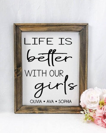 Personalized Life Is Better with our Girls Reverse Canvas Sign