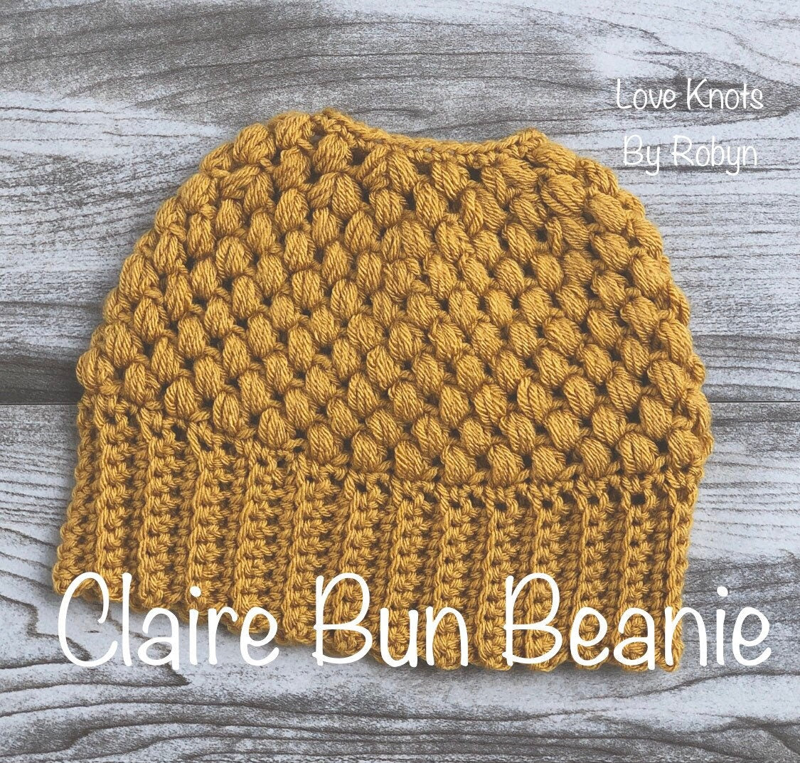 Claire Bun Beanie / Crochet Messy Bun Beanie