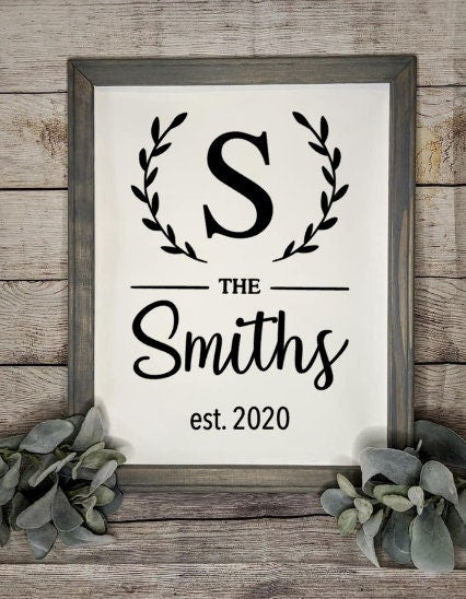 Last Name Reverse Canvas Sign/ Est Sign